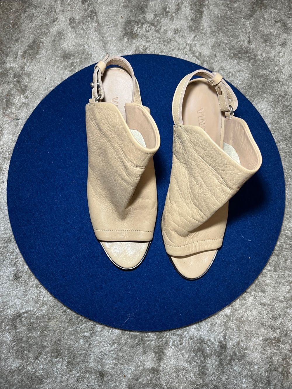 Vince Beige Leather Open-Toe Slingback Mules
